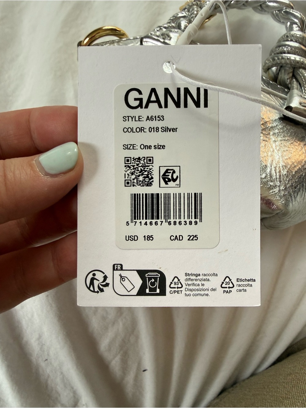 Ganni Metallic Silver Mini Braided-Handle Bag